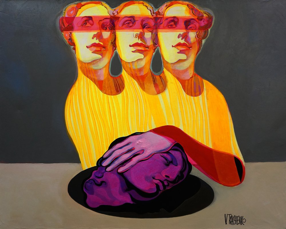 Surrealistiska figurer – Lila huvud av Victor Tkachenko