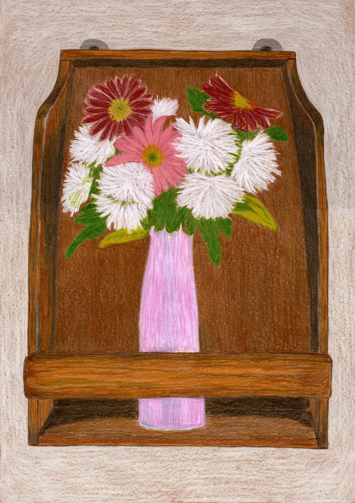 Blommor på en trähylla av Viktoriia Saunina