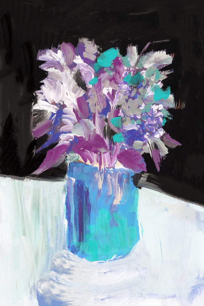 Ett livfullt blomsterstilleben av cartissi