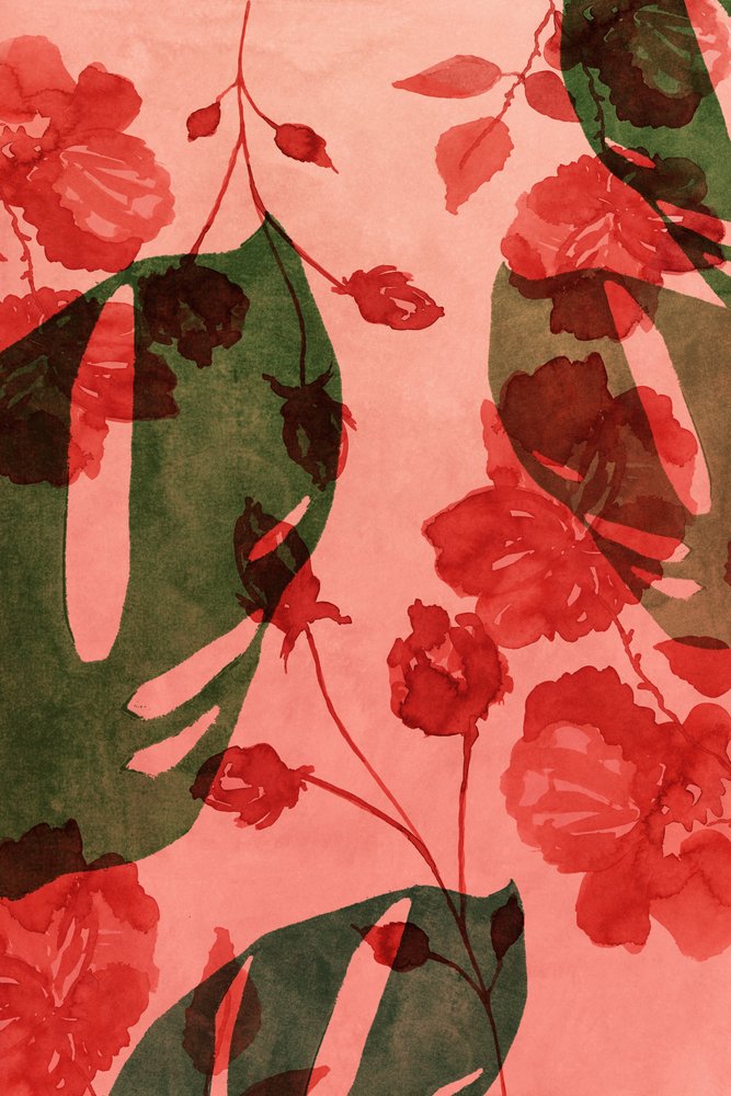 Akvarellmålning av tropiska blommor av cartissi