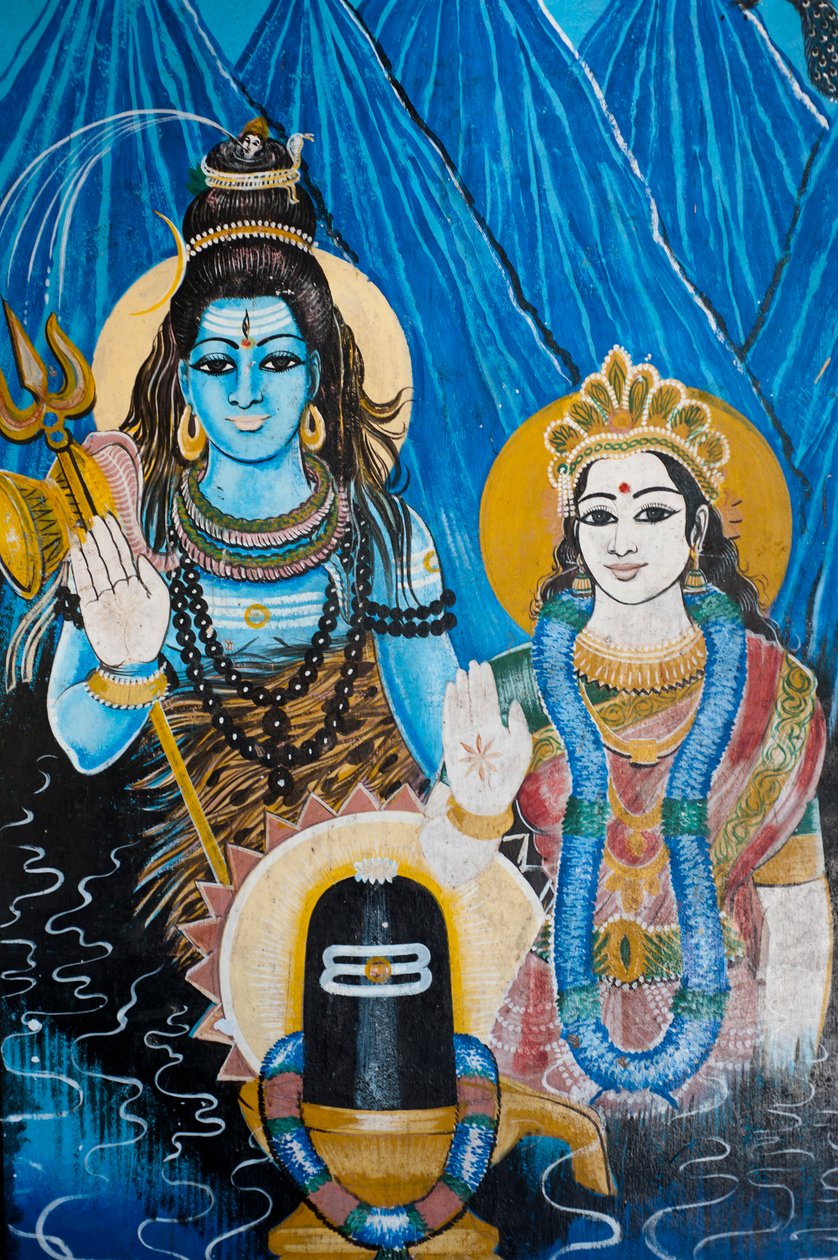 En målning av den hinduiska guden Shiva och hans gemål gudinna Parvati, på väggen av ett tempel i Sangamankanda, på östkusten, Sri Lanka. 29 maj 2010. av Unknown