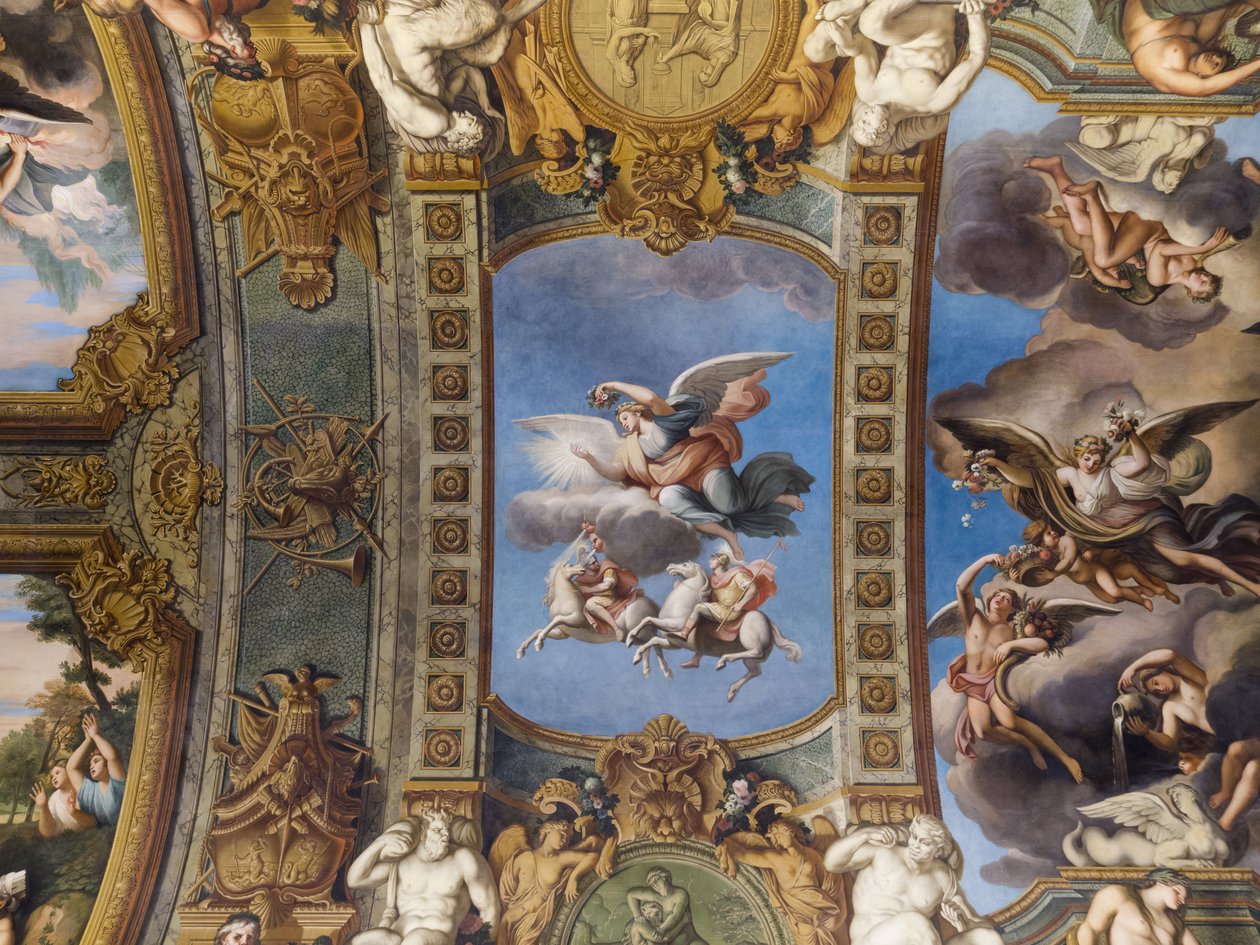 Allegory of the Sun, fresk av Galerie dorees valv, av Francois Perrier (1594-1649), 1645. Banque de France. Hotel de Toulouse, före detta hotel de la Villiere, Paris - Hotel de Toulouse, headq av Unknown