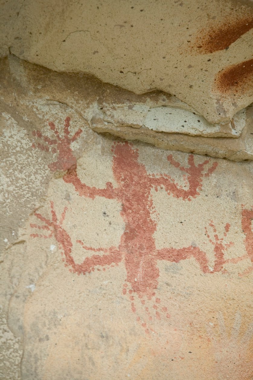 Argentina, Patagonien, Cueva de las Manos, primitiv grottmålning av ödla av Unknown