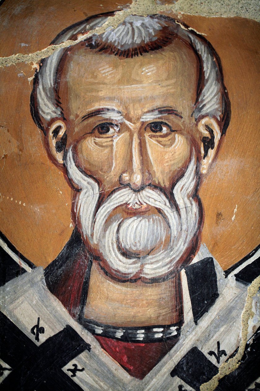 Bysantinsk fresk från 1400-talet (detalj) Saint Nicholas Väggmålning Michael Archangel Chapel, Galata by Cypern Målade kyrkor UNESCO-plats Troodos, Cypern av Unknown