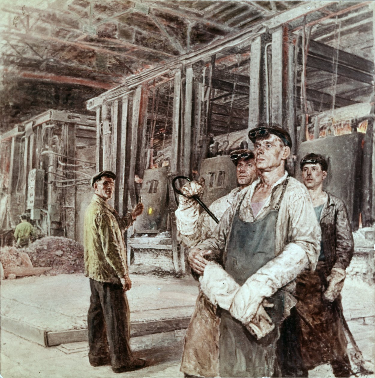Gussarov, den berömda stålsmältaren från Hammer and Sickle Steel Mill and his Brigade av G, Gorelov, Social Realism. av Unknown