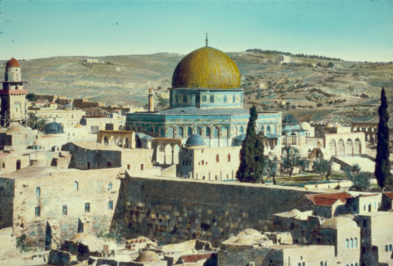 Jerusalem: Klippdomen och västra muren, ca 1950 (färgfoto) av Unbekannt Unbekannt