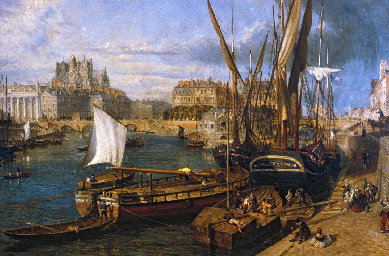 Loire Atlantique N* 120 - Nantes - Musee Dobree - "" The Port of Nantes"" - av Parrot William (1813-1869) - målning från 1804 av Unknown