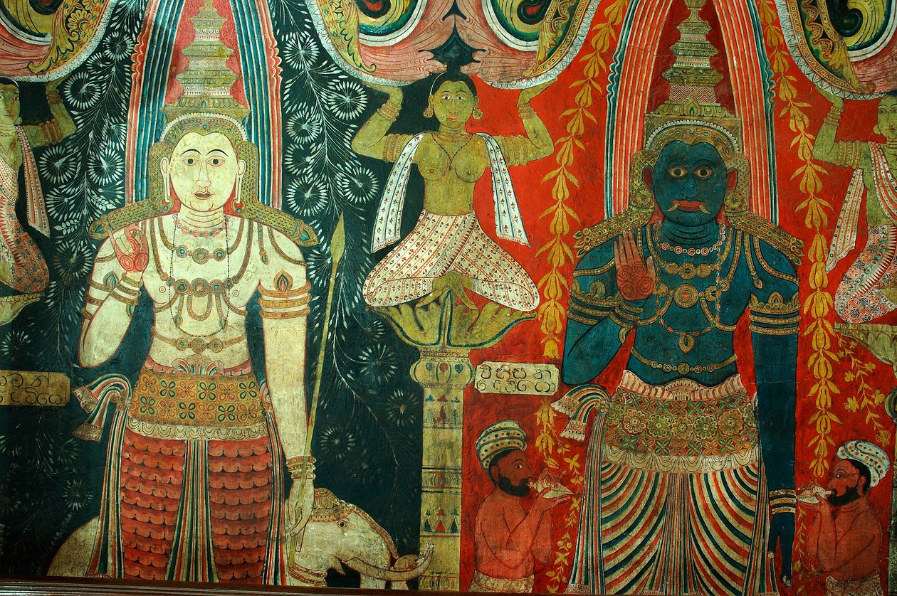 Väggmålning på väggarna i Kelaniya-templet vid Kelaniya Vihara, en av de heligaste buddhistiska platserna cirka sex miles från huvudstaden Colombo på Sri Lanka. 7 januari 2010. av Unknown