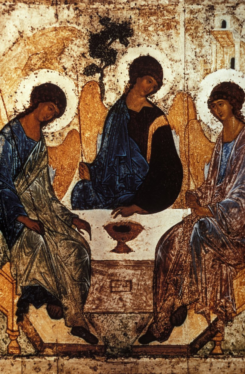 Gamla testamentets treenighet av Andrei Rublev, C, 1410 - 1420, Tempera på panel. av Unknown
