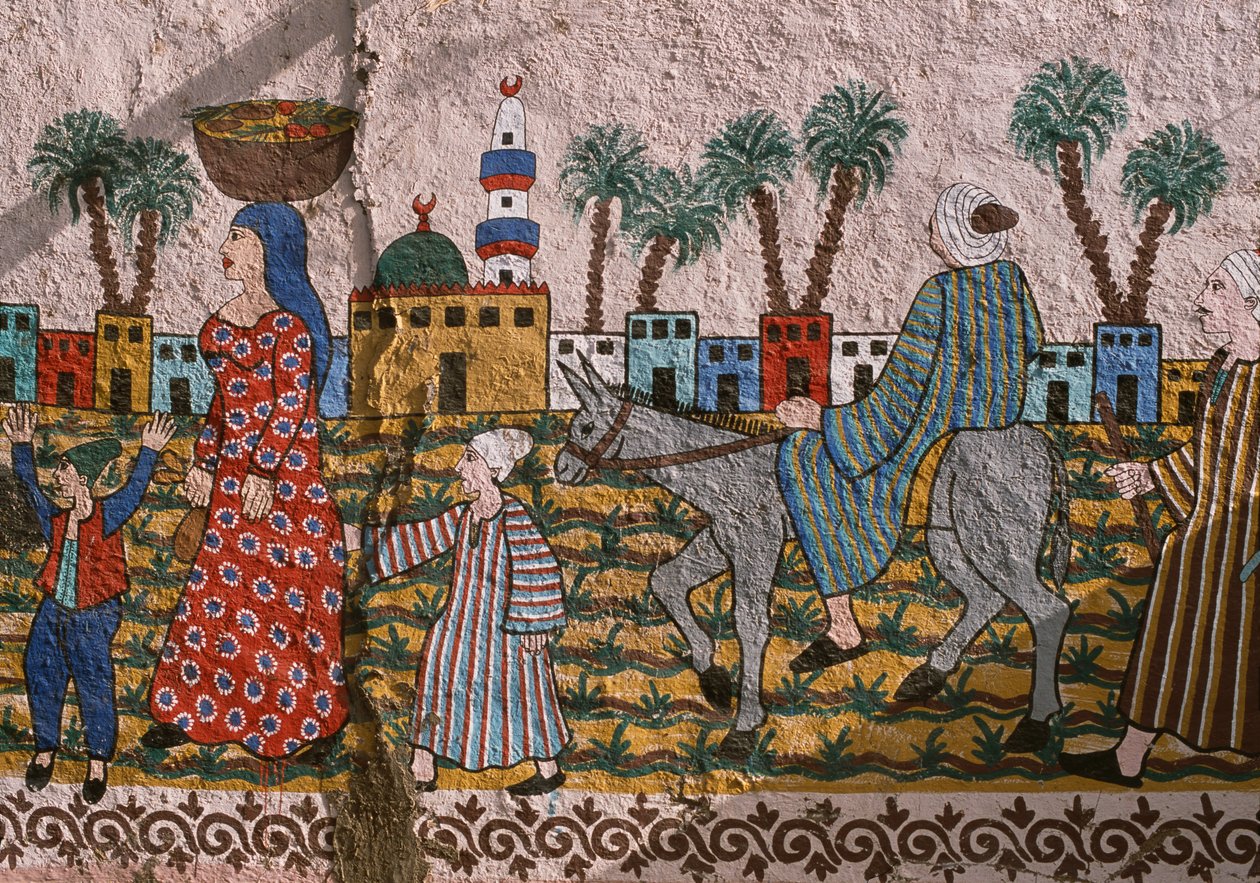 Målad vägg föreställande en by, Västbanken, Luxor av Unknown
