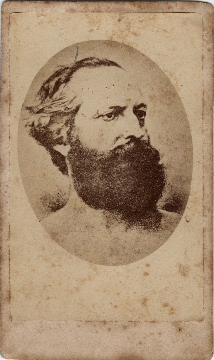 Porträtt av Felice Orsini (1819-1858), italiensk revolutionär och patriot som deltog i Risorgimento. 1800-tal Tryck på kartong Dim. 6x10 cm av Unknown