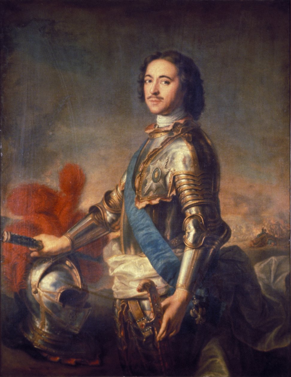 Porträtt av tsar Peter den store av Ryssland (Peter I: 1672 - 1725) av J, M, Natier. av Unknown