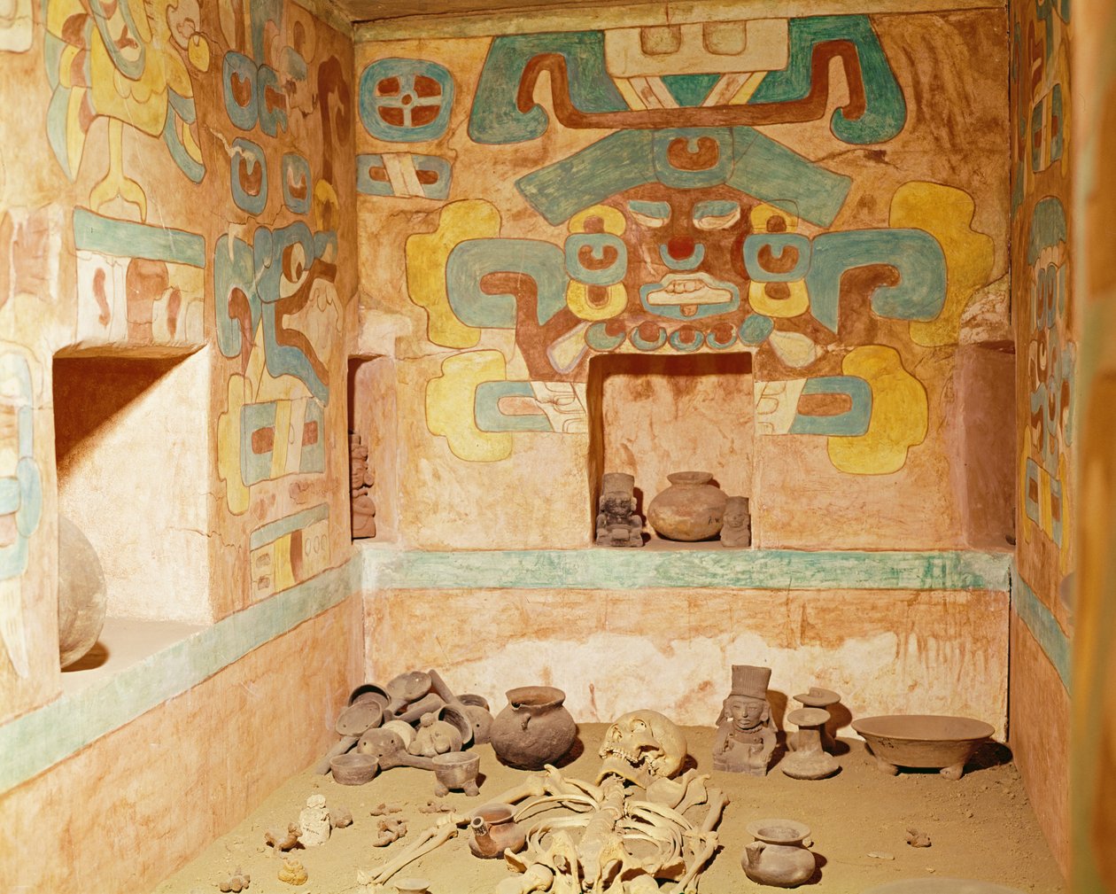 Rekonstruktion av grav 104 från Monte Alban, innehållande ett skelett av Unknown