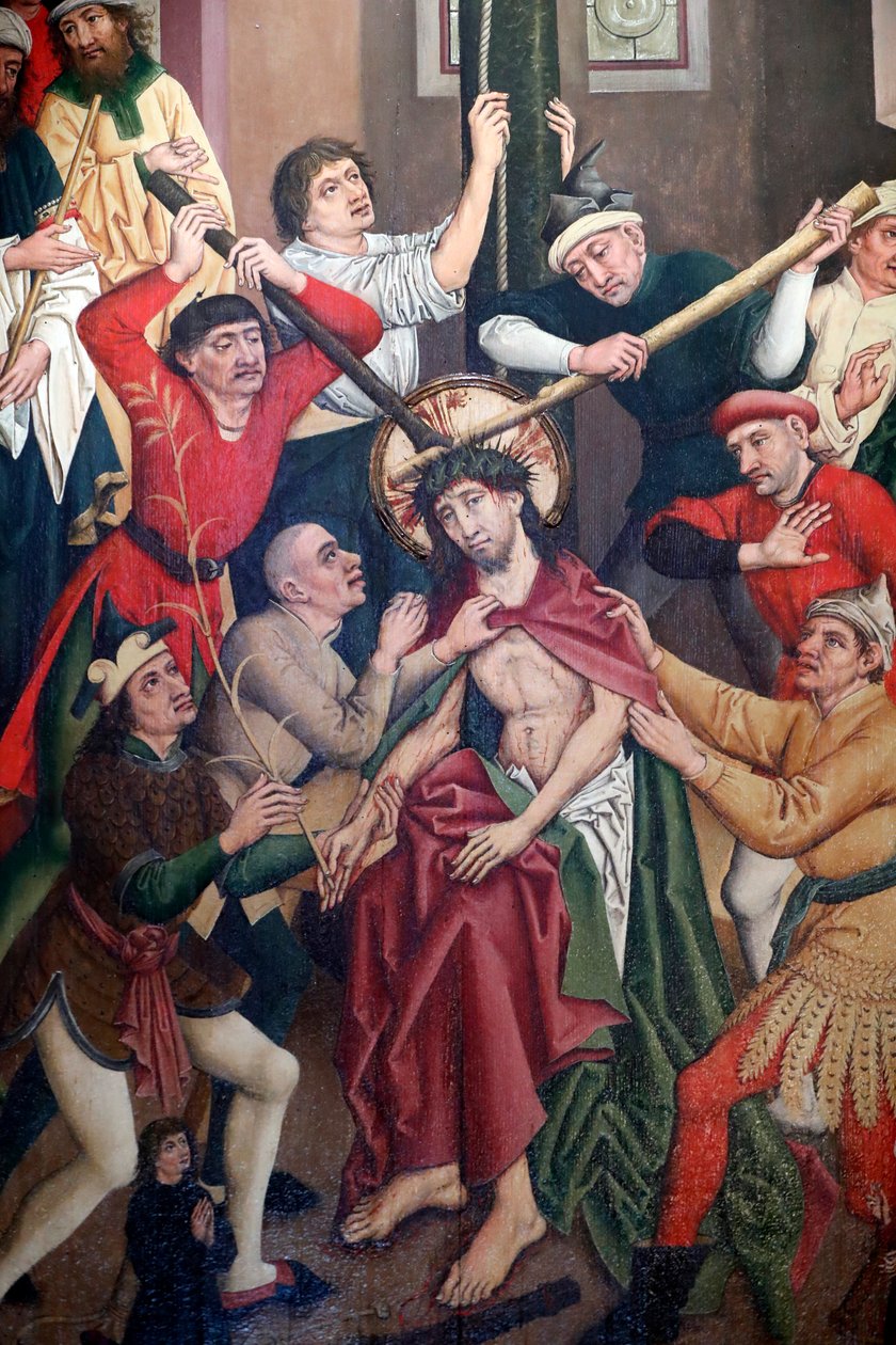 Saint-Pierre le Vieux katolska kyrkan, Kristus i sin lidande, Jesus gissas och kröns med törnen, Målning av Henri Lutzelman 1400-talet, Strasbourg, Frankrike. av Unknown