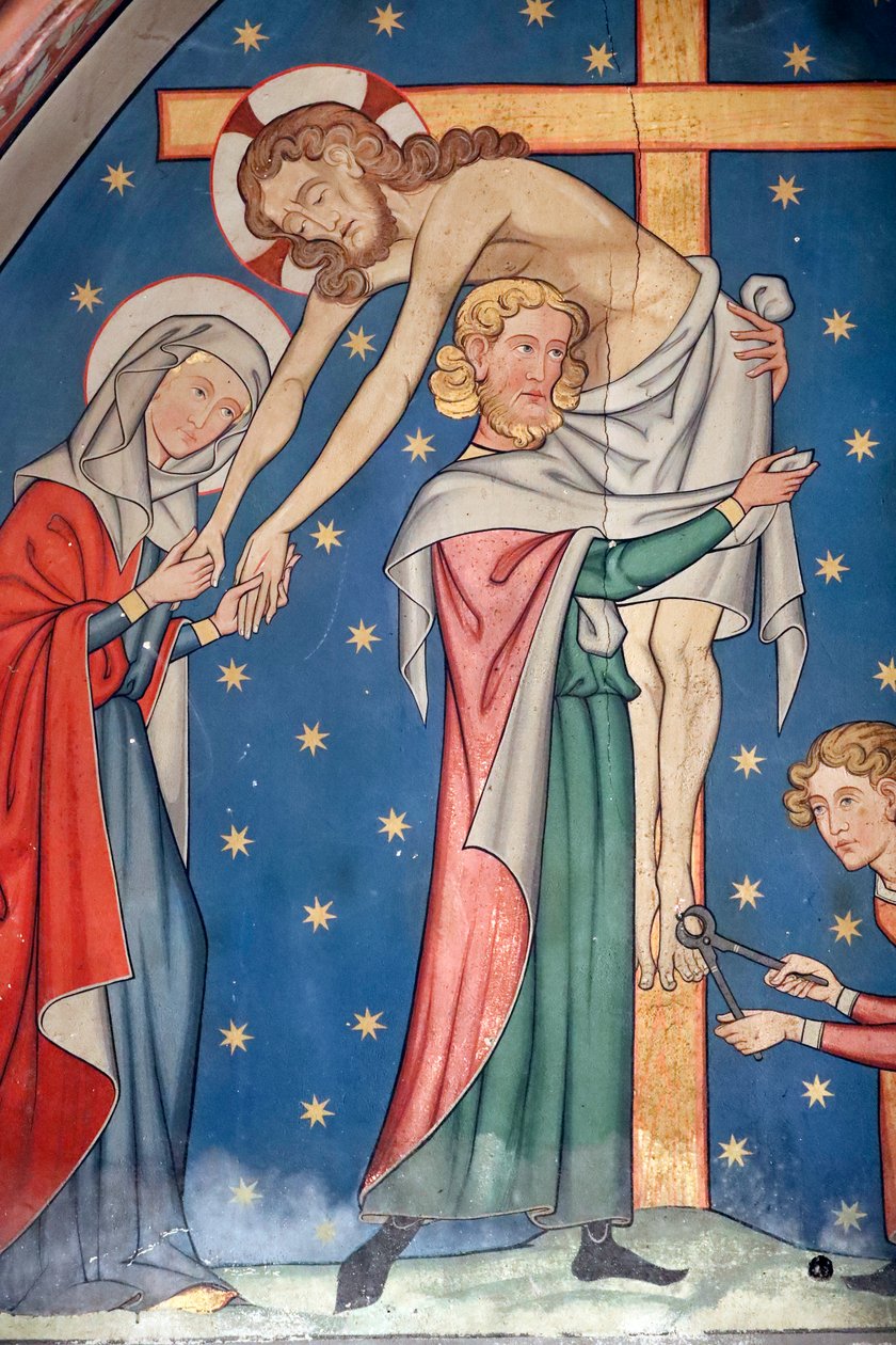 Saint-Pierre-le-Jeune Protestant Church, Passion of Christ, Jesus tas ner från korset, Fresco, Strasbourg, Frankrike. av Unknown