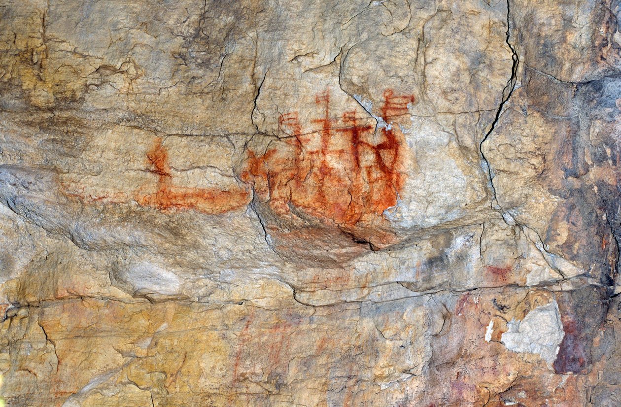 San (bushmen) målning tros vara ett 1600-talsfartyg, Vredenburg, västkusten av Unknown