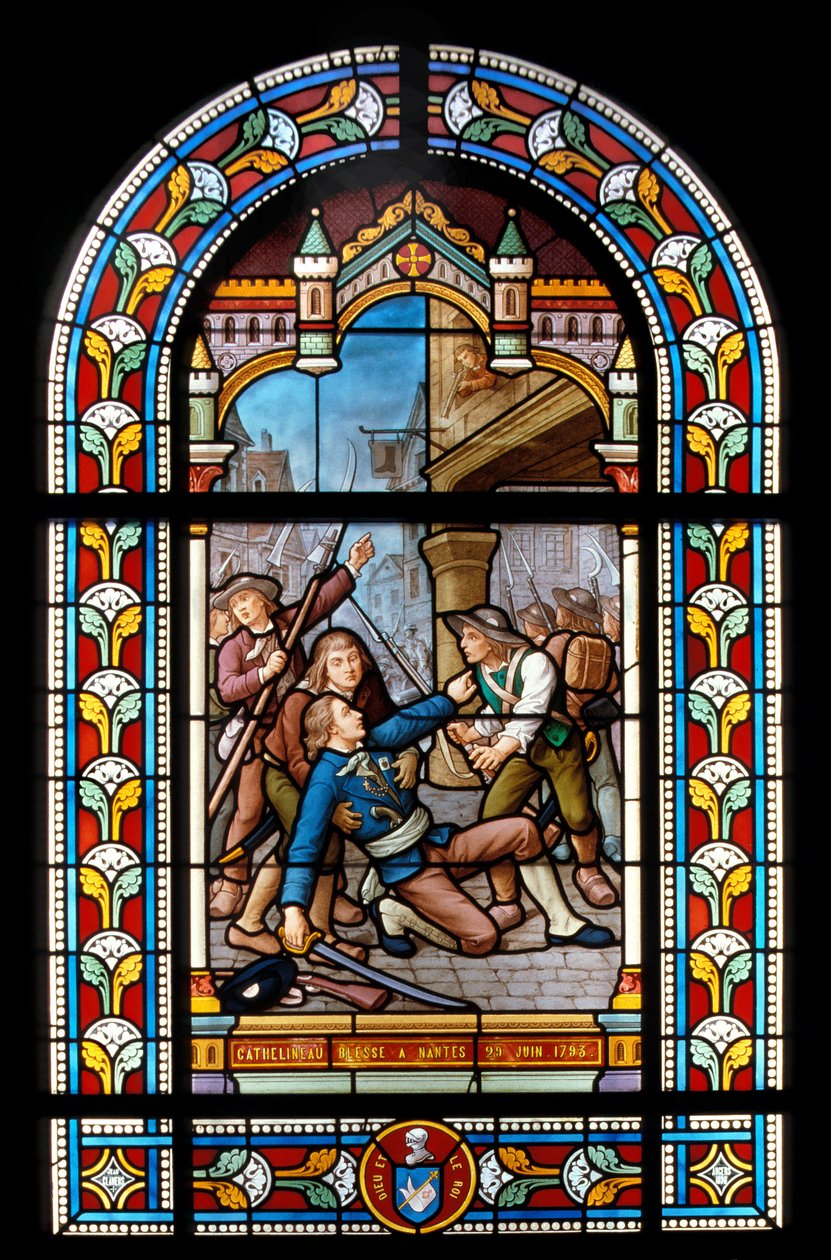 Vendeernas krig. Jacques Cathelineau (1759-1793), rojalistledare, sårad i Nantes 29061793. Målat glas av Jean Clamens (1850-1918) (?). 1800-talets Loire Atlantique N* 099 - Musee Dobree - Tempo av Unknown