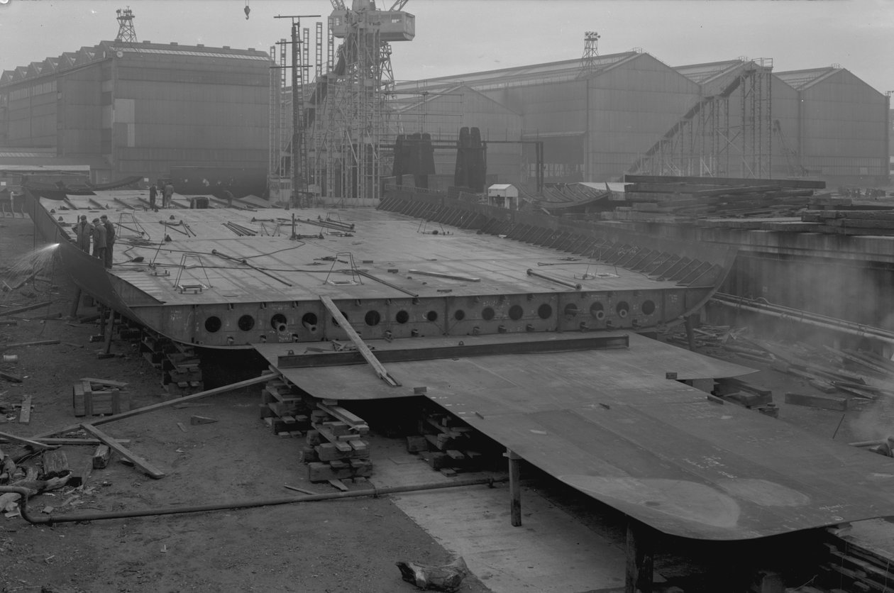 Utsikt över Nicolas dubbelbottnar, den första SD14:an, vid Southwick-varvet, Sunderland, 16 oktober 1967 (bw-foto) av Unbekannt Unbekannt