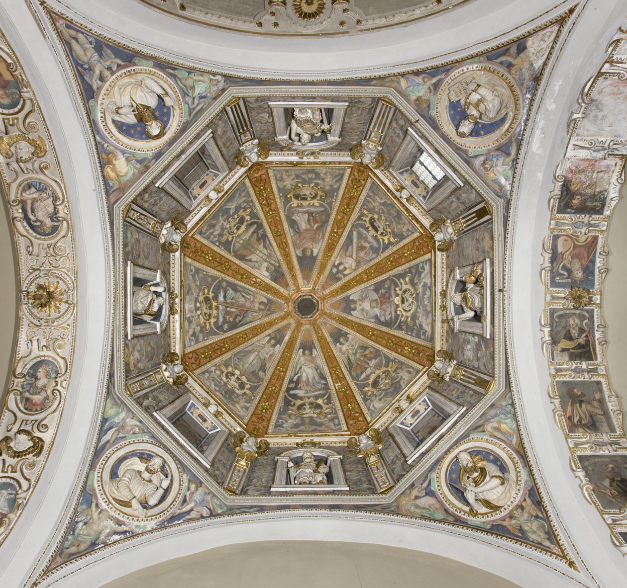 Utsikt över fresken i kupolen av kyrkan Saint Martha, Bellano, Comosjön, Italien av Unknown