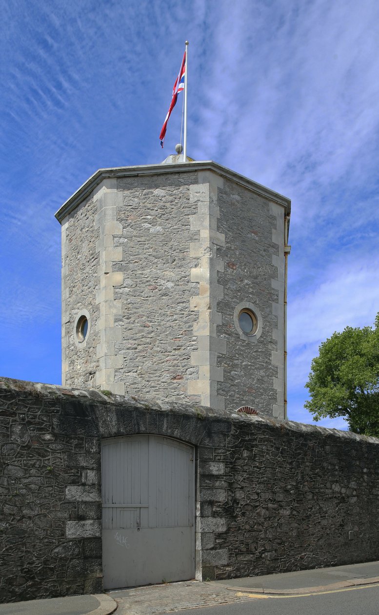 Water Tower bredvid den omgivande muren av det tidigare Royal Naval Hospital, Plymouth av Unbekannt Unbekannt