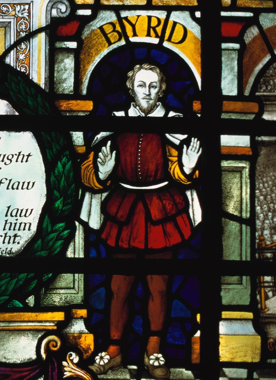 William Byrd (1543-1623) - bild av den engelska kompositören i ett målat glasfönster, St Sepulcher Church, London av Unknown