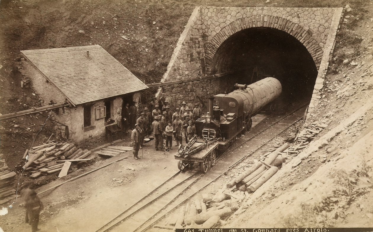 Arbetare under byggandet av Gotthard-järnvägstunneln, Schweiz, c.1880 av Unknown