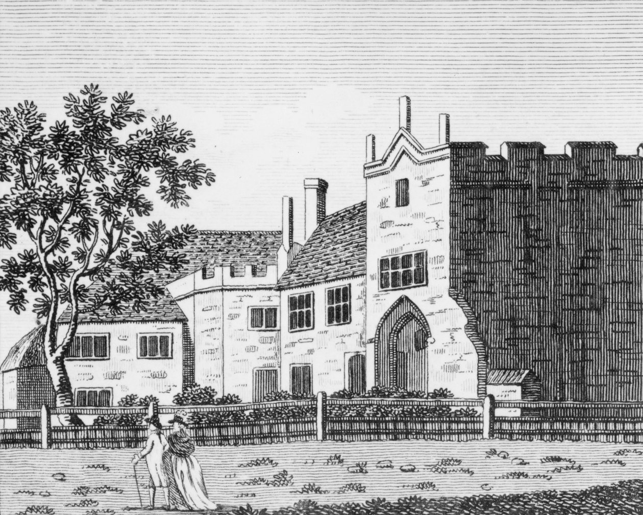 Dartford Priory, Kent (gravyr) (bw foto) av English School