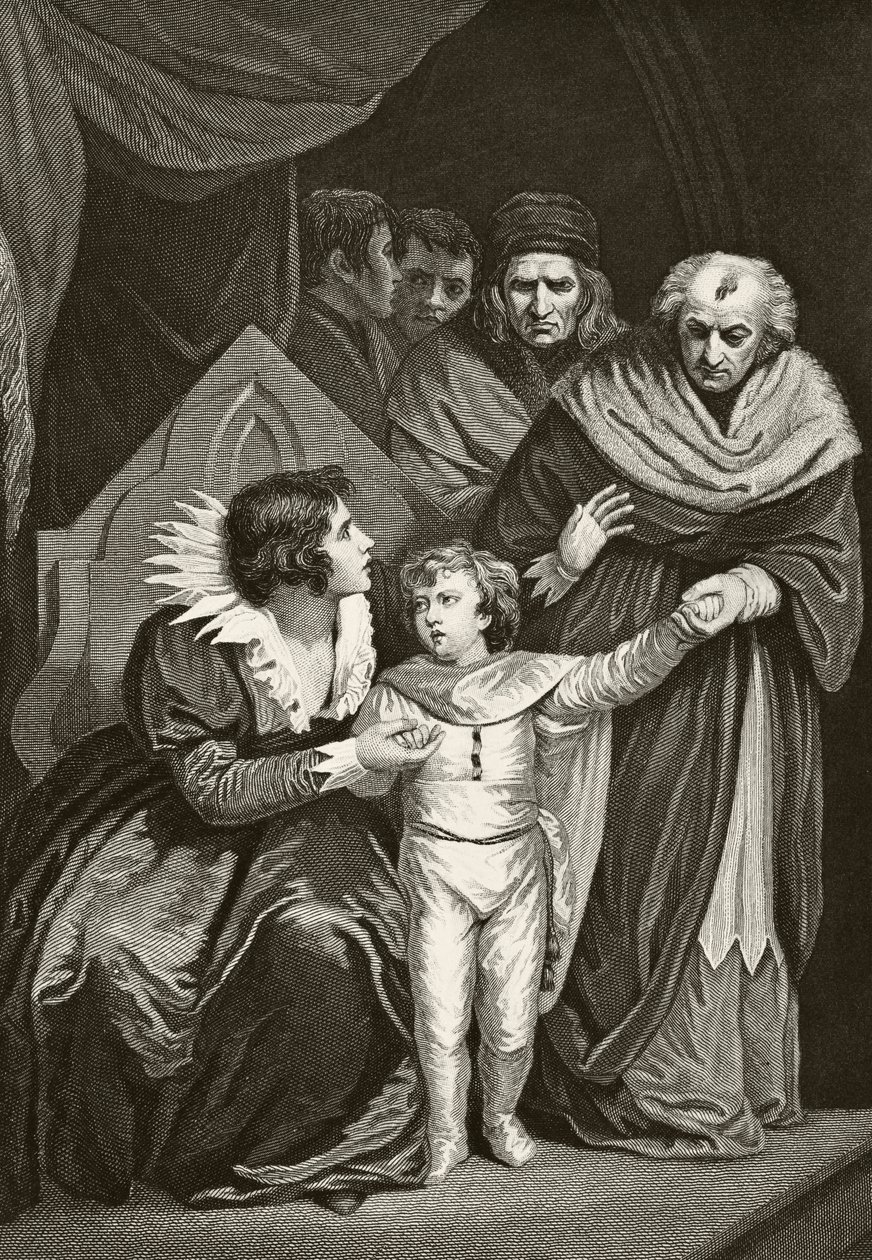 Elizabeth Woodville, drottning maka till kung Edvard IV av England, överlämnar sin son, från "The National and Domestic History of England" av William Hickman Smith Aubrey (1858-1916), utgiven i London, av English School