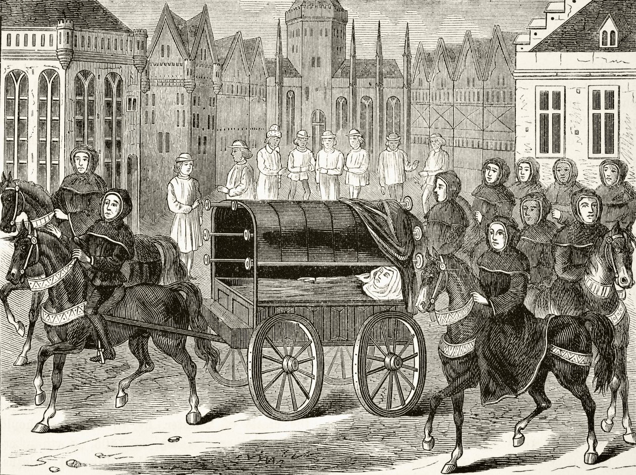 Begravningståget av kung Richard II av England 1400, från "The National and Domestic History of England" av William Hickman Smith Aubrey (1858-1916) publicerad i London, ca 1890 av English School