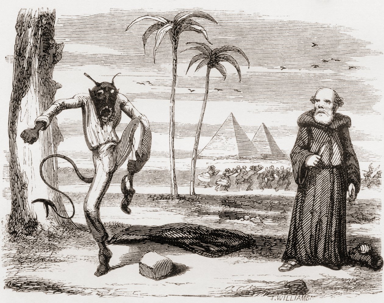 "Hur hoppade han, hoppade, bråkade och vrålade", illustration efter George Cruikshank till dikten "The Lay of St. Medard", från "The Ingoldsby Legends or Mirth and Marvels", av Thomas Ingoldsby, publicerad i av English School
