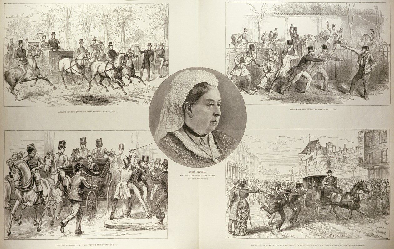 Illustrationer av attacker mot drottning Victoria, från "The Illustrated London News", 11 mars 1882 av English School