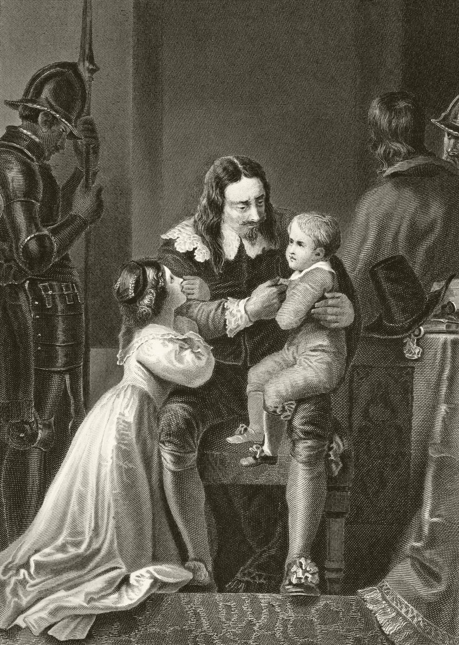 Englands kung Karl I tar farväl av sina barn innan han avrättas, ur "The National and Domestic History of England" av William Hickman Smith Aubrey (1858-1916), utgiven i London, omkring 189. av English School