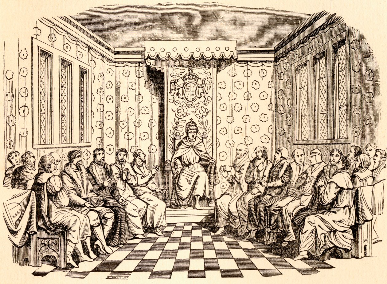 Kung Edvard VI av England och hans råd, efter ett träsnitt på titelsidan av 1551 års statyer, från 