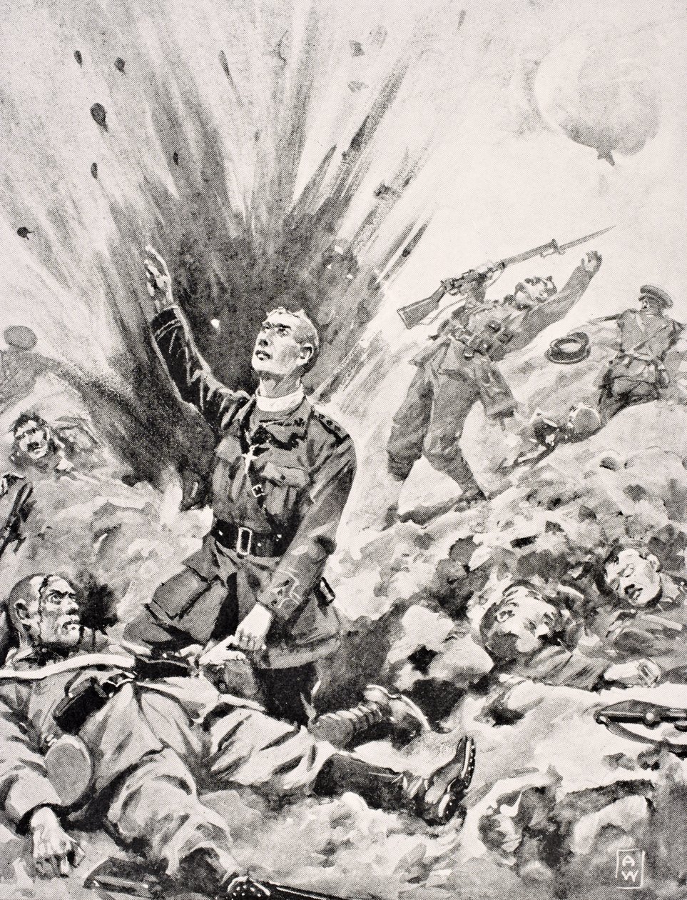Pastor John Gwynn präst till irländska gardister som gav sista sakramentet till döende tysk soldat precis innan han själv dödades på Hill 70 vid Battle of Loos, Frankrike, oktober 1915, från 