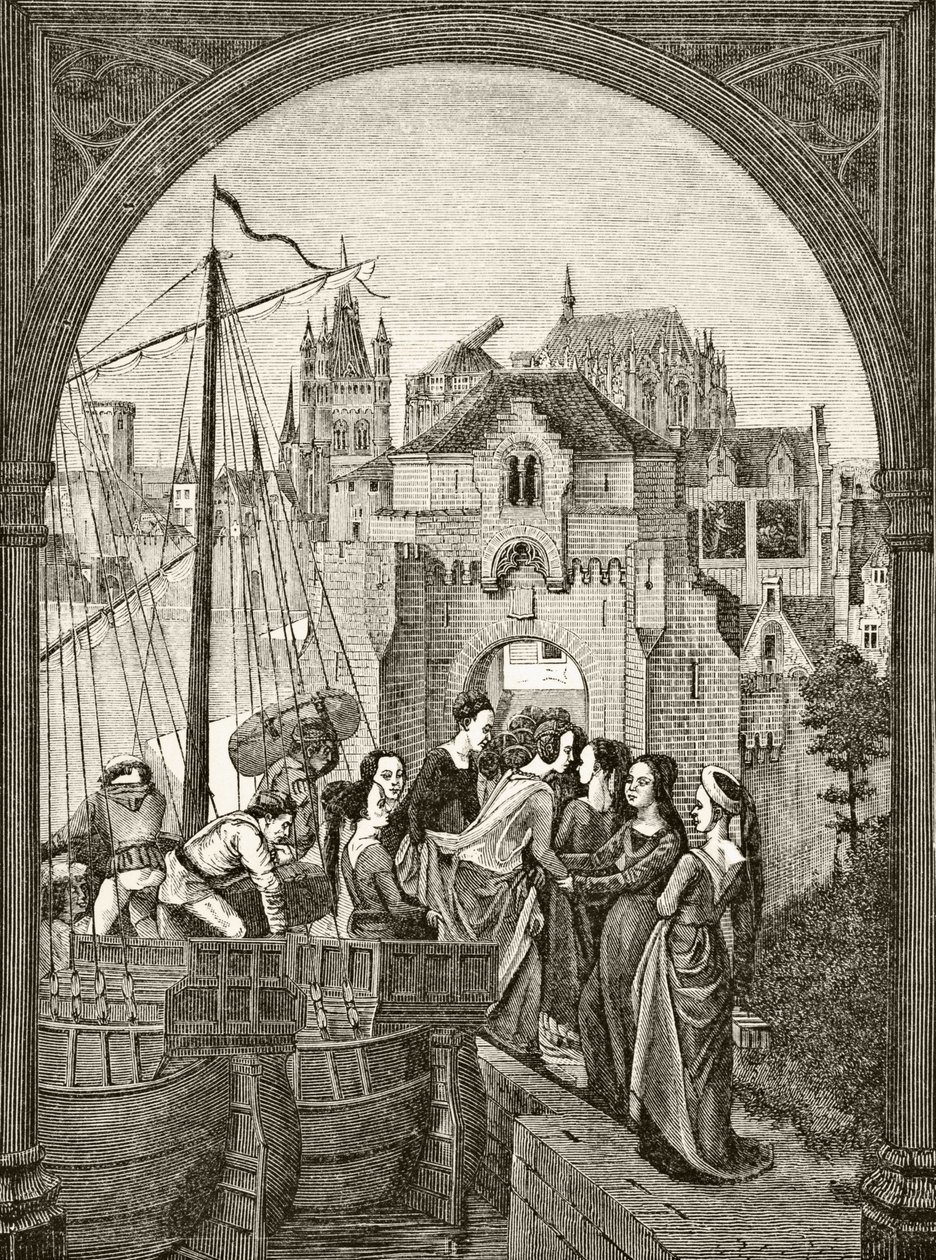 St. Ursula ma ana soa taunuu i Cologne, ina ua mavae se vaega o le 15th senituri reliquary i Bruges, mai le 