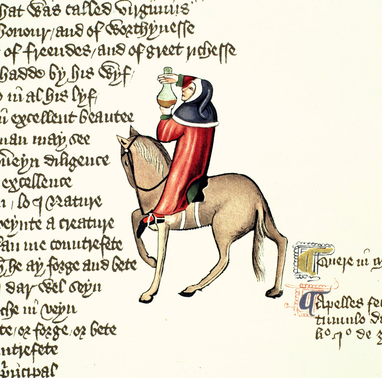 The Physician, detalj från The Canterbury Tales, av Geoffrey Chaucer (c.1342-1400) Ellesmere Manuscript, faksimilupplaga, 1911 (för originaldetaljer se 128926) av English School