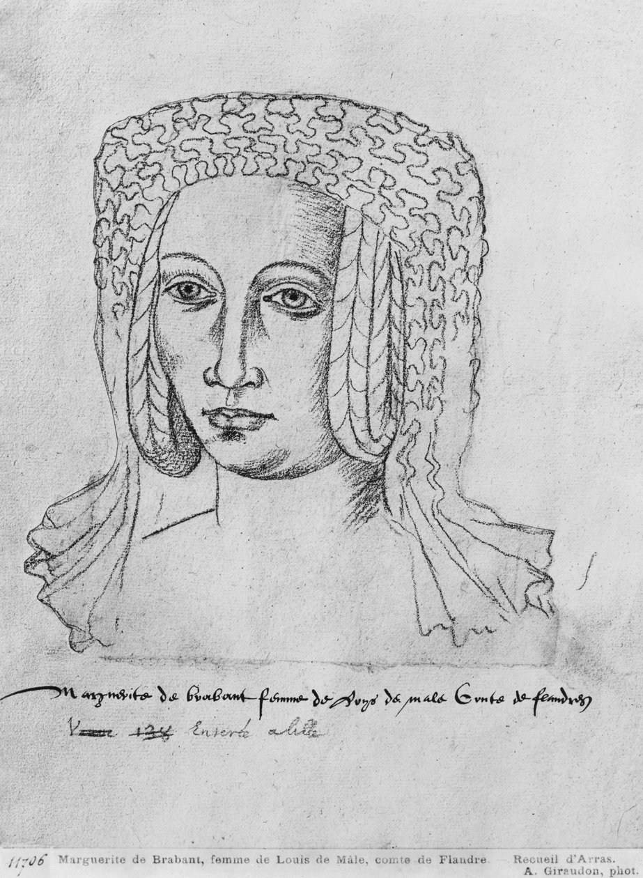 Ms 266 fol.55 Marguerite de Brabant, hustru till Ludvig II av Flandern, även Ludvig III av Artois och Ludvig I av pfalzburgund, känd som Ludvig av Male, från "The Recueil d
