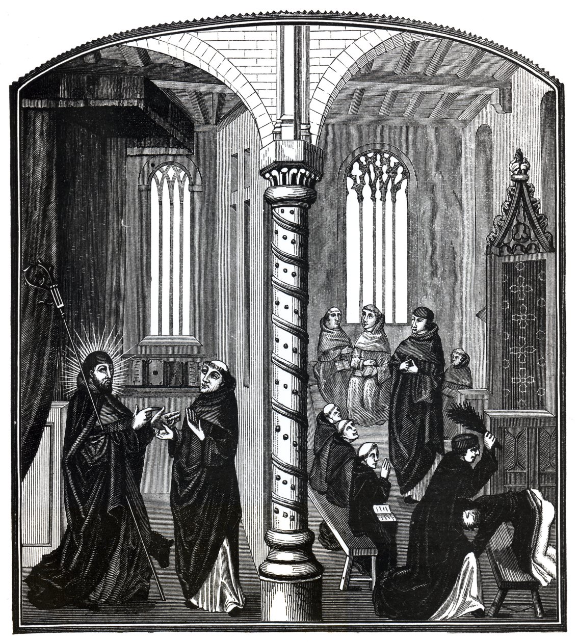 A Birching in a School of Mendicant Monks, från Ms.21,252, illustration från 