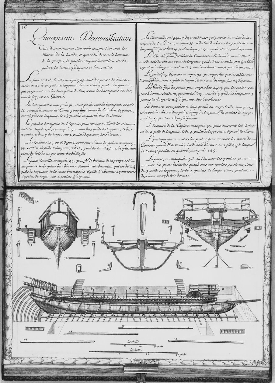 Konstruktion av ett pentry med fören och aktern, femtonde demonstrationen, skylt 16, illustration från 