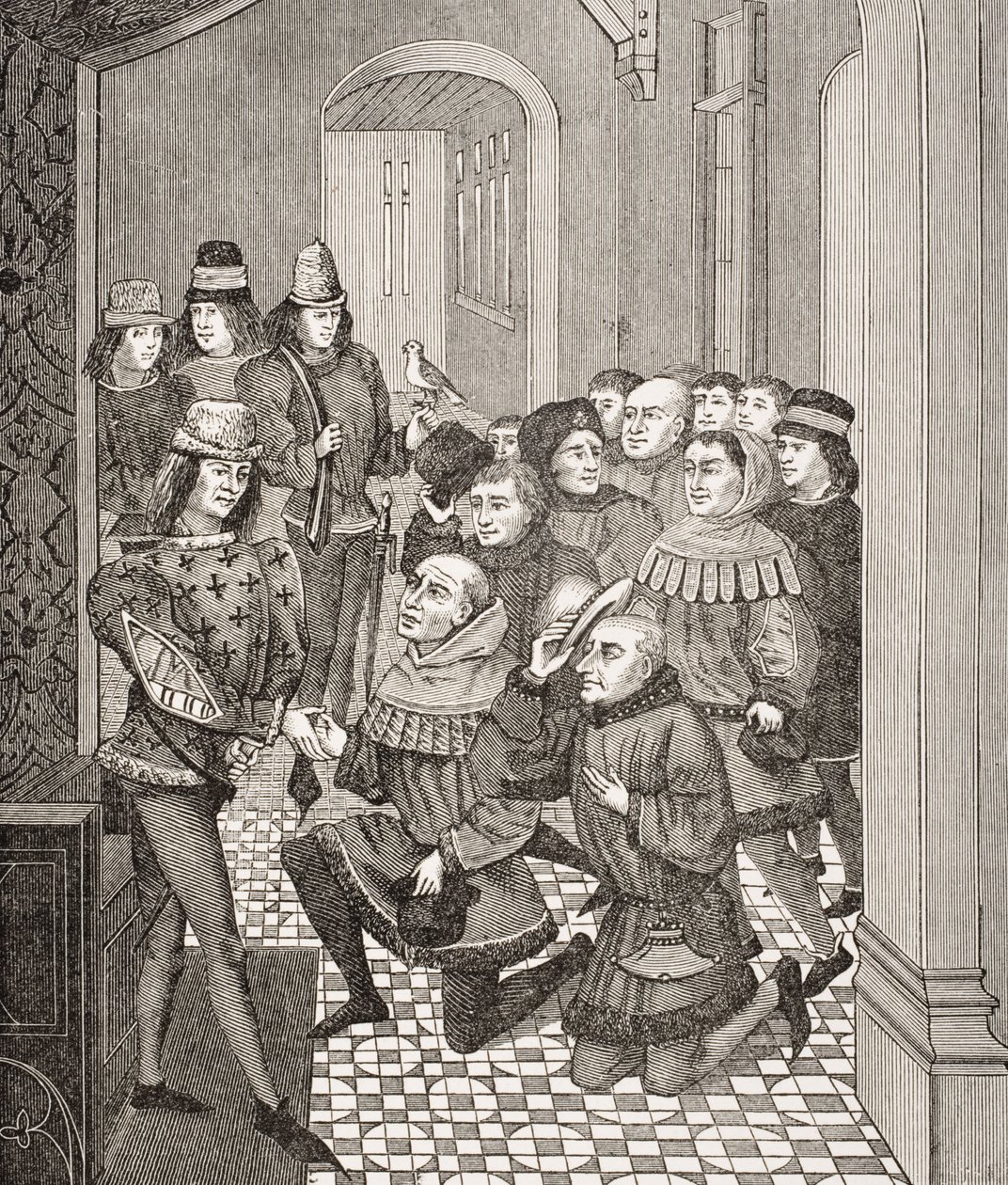 Deputerade för Ghentborgarna ber Ludvig II om förlåtelse för deras revolt mot honom 1397, baserad på en miniatyr i en bok av Jean Froissart (ca 1333-1404) från 