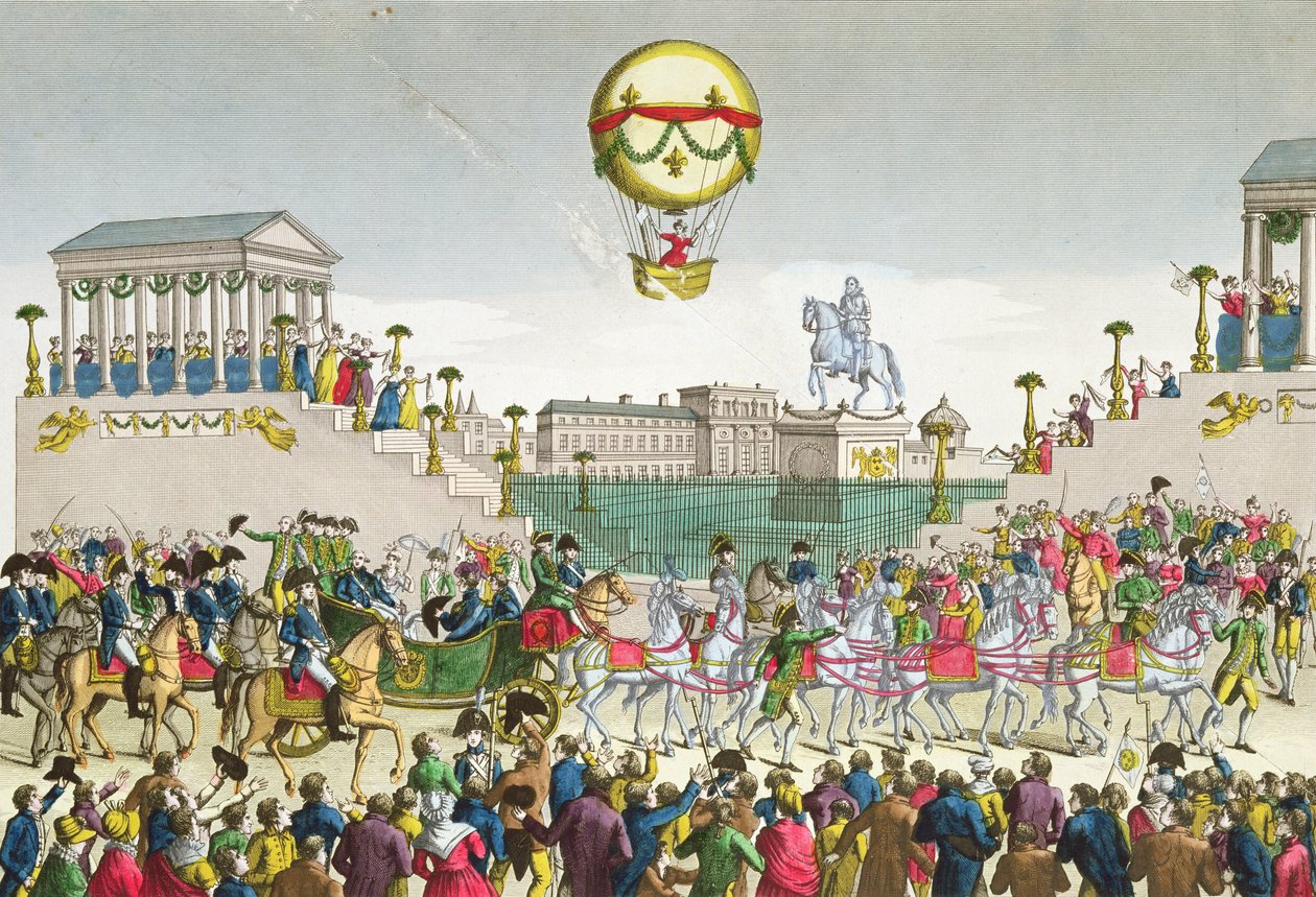 Ludvig XVIII:s (1755-1824) intåg i Paris 4 maj 1814 (färgad gravyr) av French School