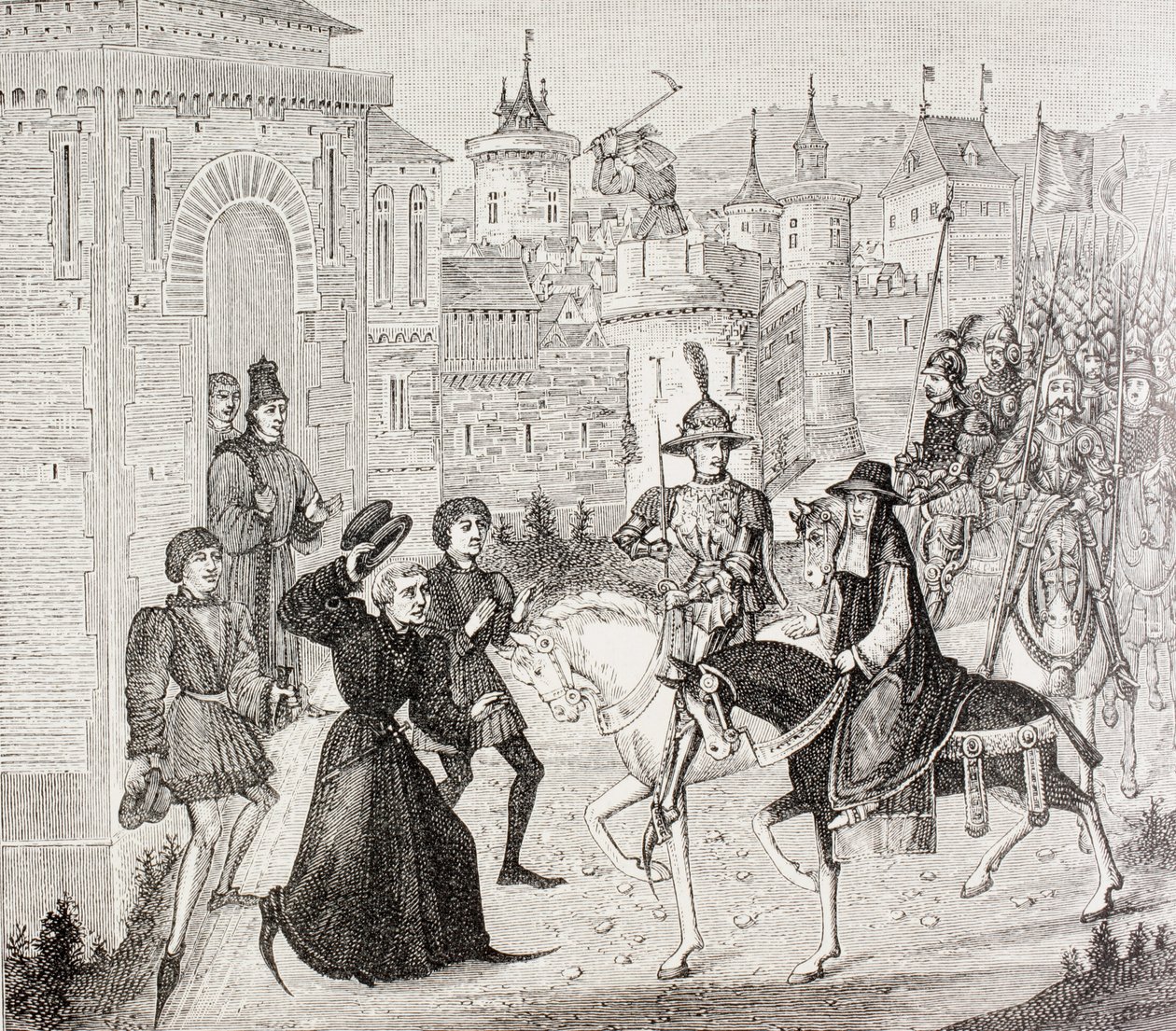 Ludvig VIII och den påvliga legaten, kardinal St. Angelo, inträde i Avignon 1226, från "Militärt och religiöst liv under medeltiden" av Paul Lacroix, publicerad i London ca 1880 av French School