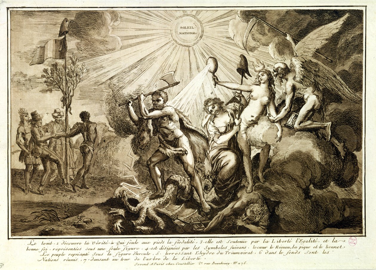 Fader Tid upptäcker sanning som trampar feodalismen, ca 1792-93 av French School