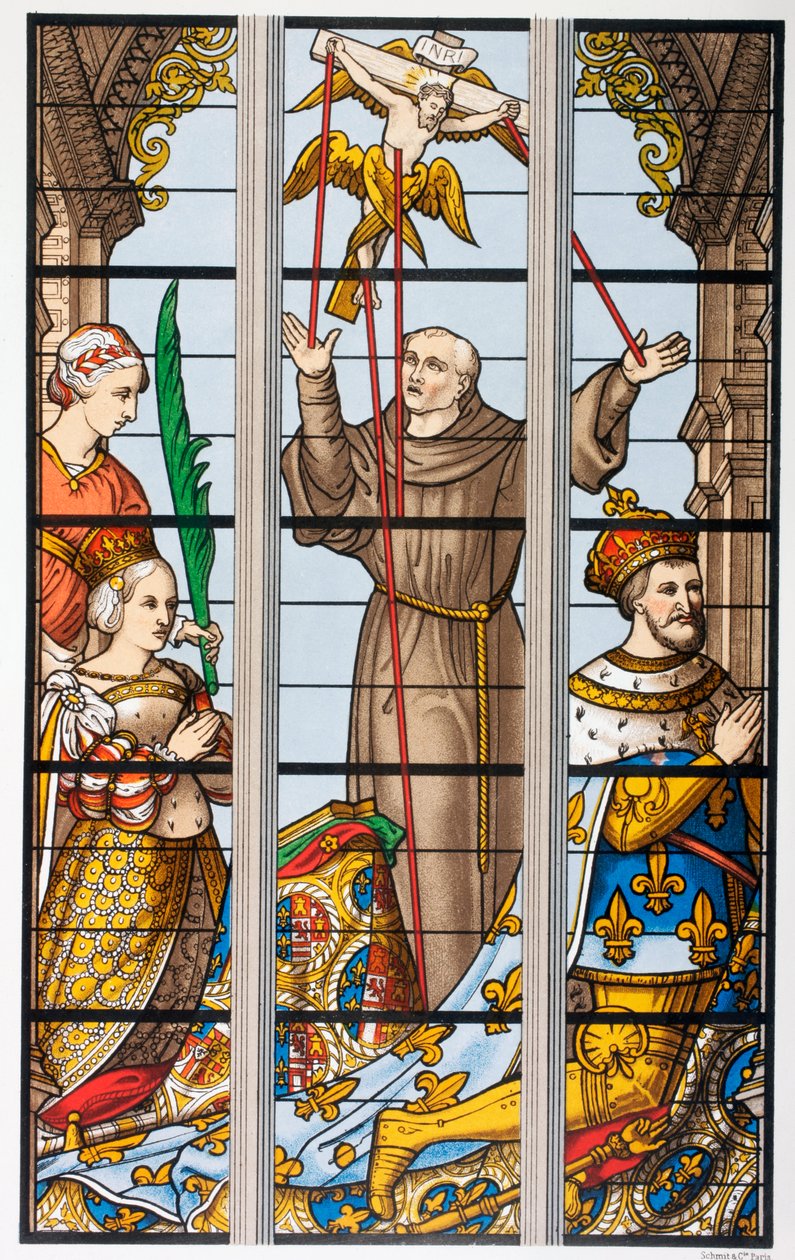 Kung Francois av Frankrike och hans fru Eleonore ber, från ett målat glasfönster från 1500-talet i Saint Gudule-kyrkan, Bryssel, från 
