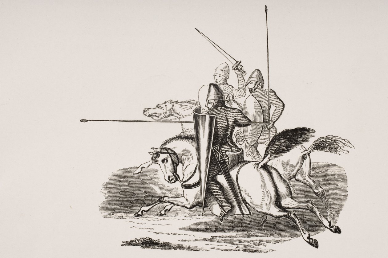 Knights and Men at Arms in the Reign of Louis le Gros, efter en miniatyr i en psalter från 1100-talet, från 