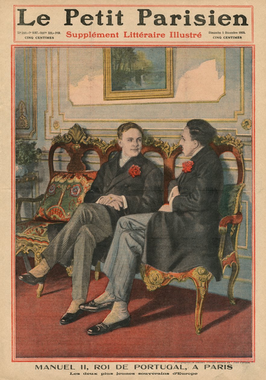 Manuel II, kung av Portugal, i Paris med Alfonso XIII, kung av Spanien, de två yngsta suveränerna i Europa, framsidans illustration från 