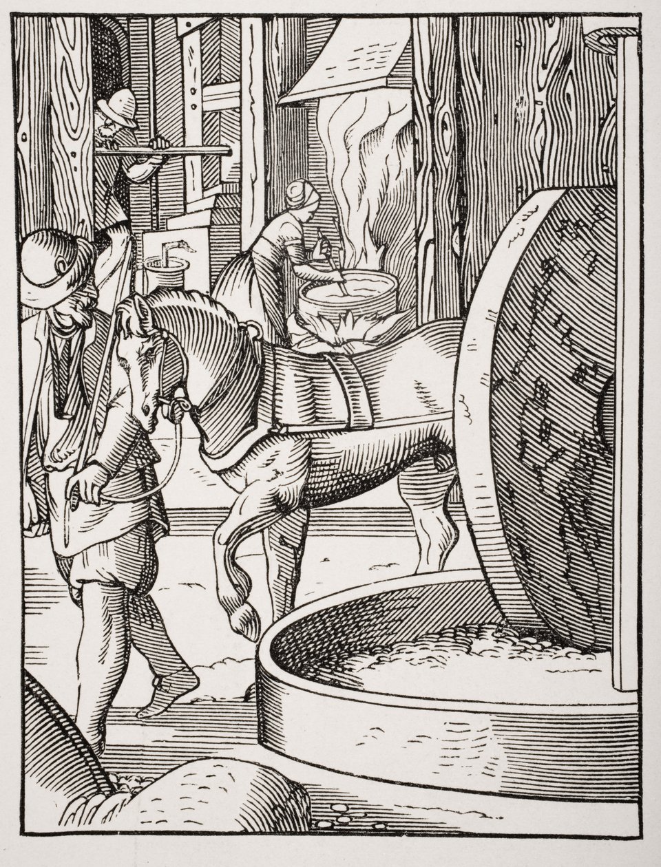 Tillverkning av olja, efter en illustration från 1500-talet ritad och graverad av Jost Amman (1539-91) från 