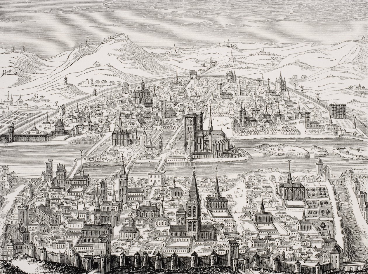 Perspective View of Paris, faksimil av en kopparplatta av Leonard Gaultier (1561-1641) 1607, från 