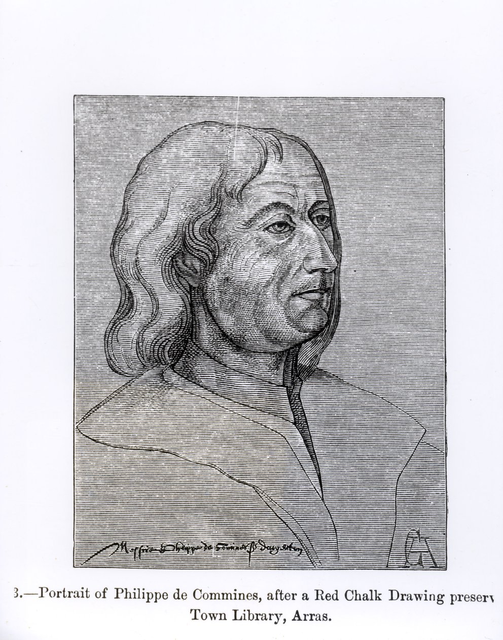 Porträtt av Philippe de Commines (c.1447-1511) illustration från "Vetenskap och litteratur under medeltiden och renässansen", skriven och graverad av Paul Lacroix, 1878 av French School