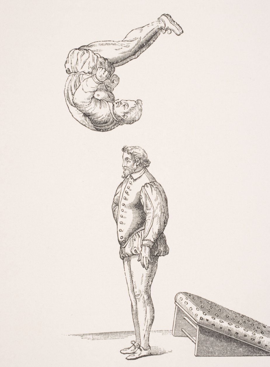 Spring Board, illustration från en faksimil av "Exercises in Leaping and Vaulting", av A. Tuccaro, publicerad 1599, från "Le Moyen Age et La Renaissance" av Paul Lacroix (1806-84) publicerad 1847 av French School